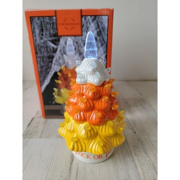 Halloween candy corn mini ceramic light up trick or treat tree figure - Picture 1 of 7